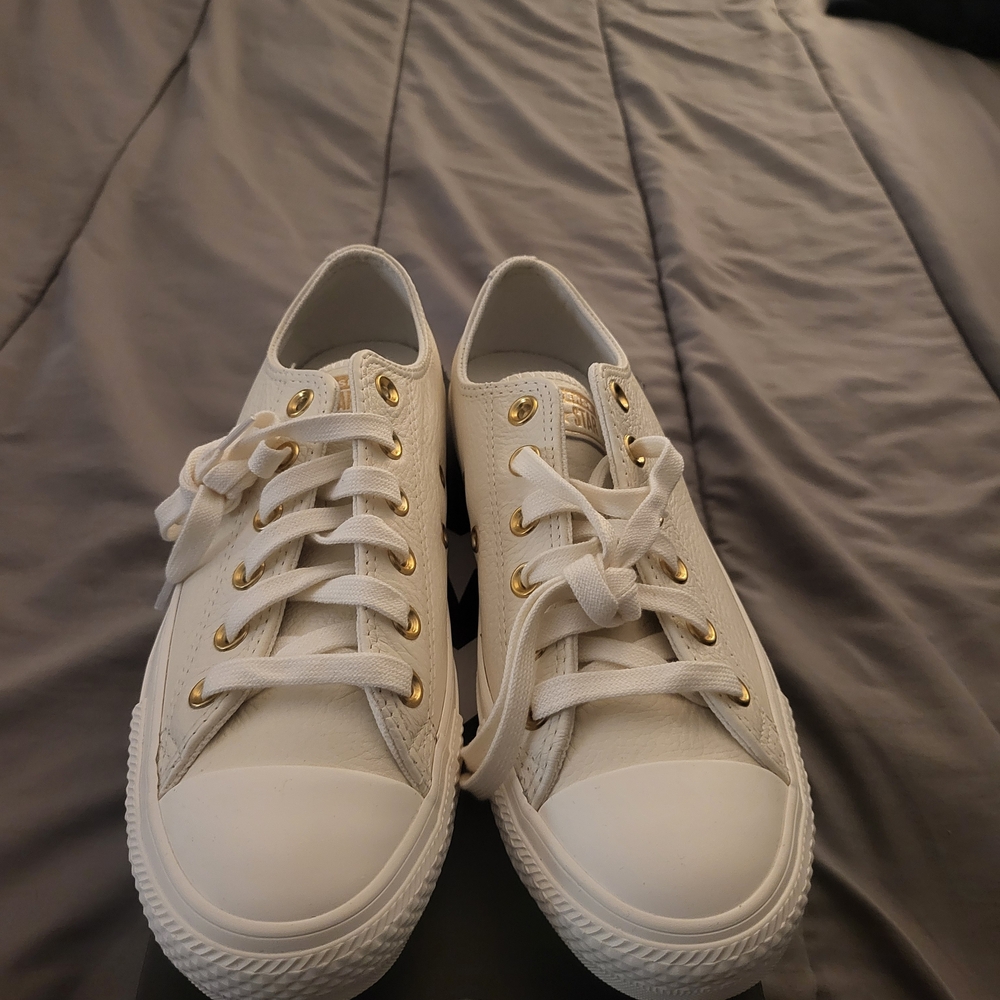 Converse White Sneakers with Gold Accents